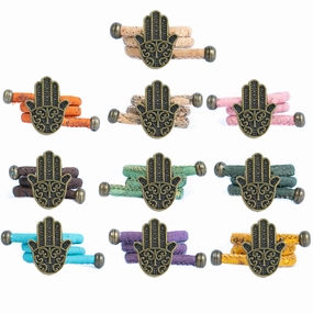 Colored cork line and bronze Hand of Fatima alloy hardware handmade women's ring  RW-047-MIX-10