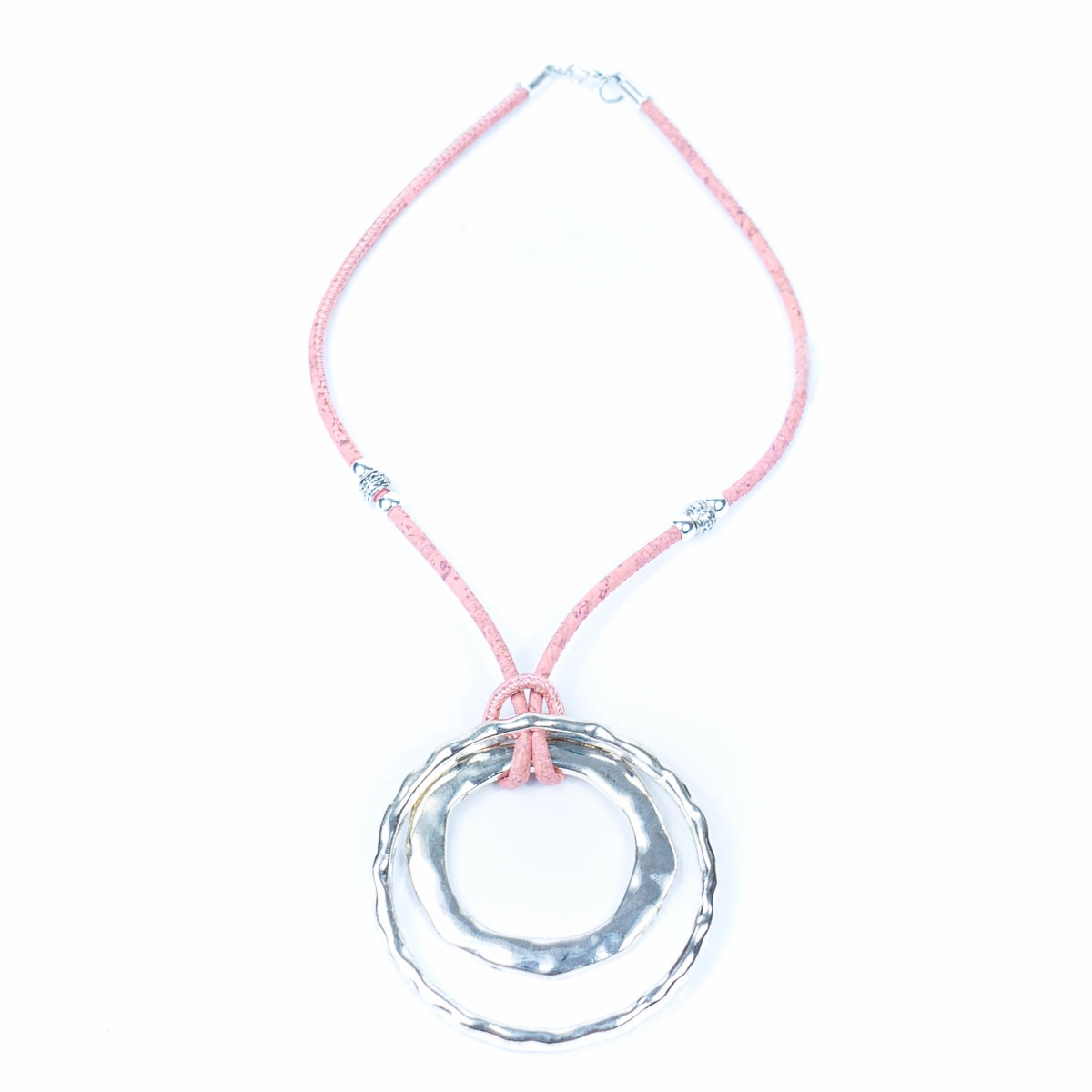 Colorful cork rope and alloy ring pendant handmade women's necklace NE-1060-MIX-3