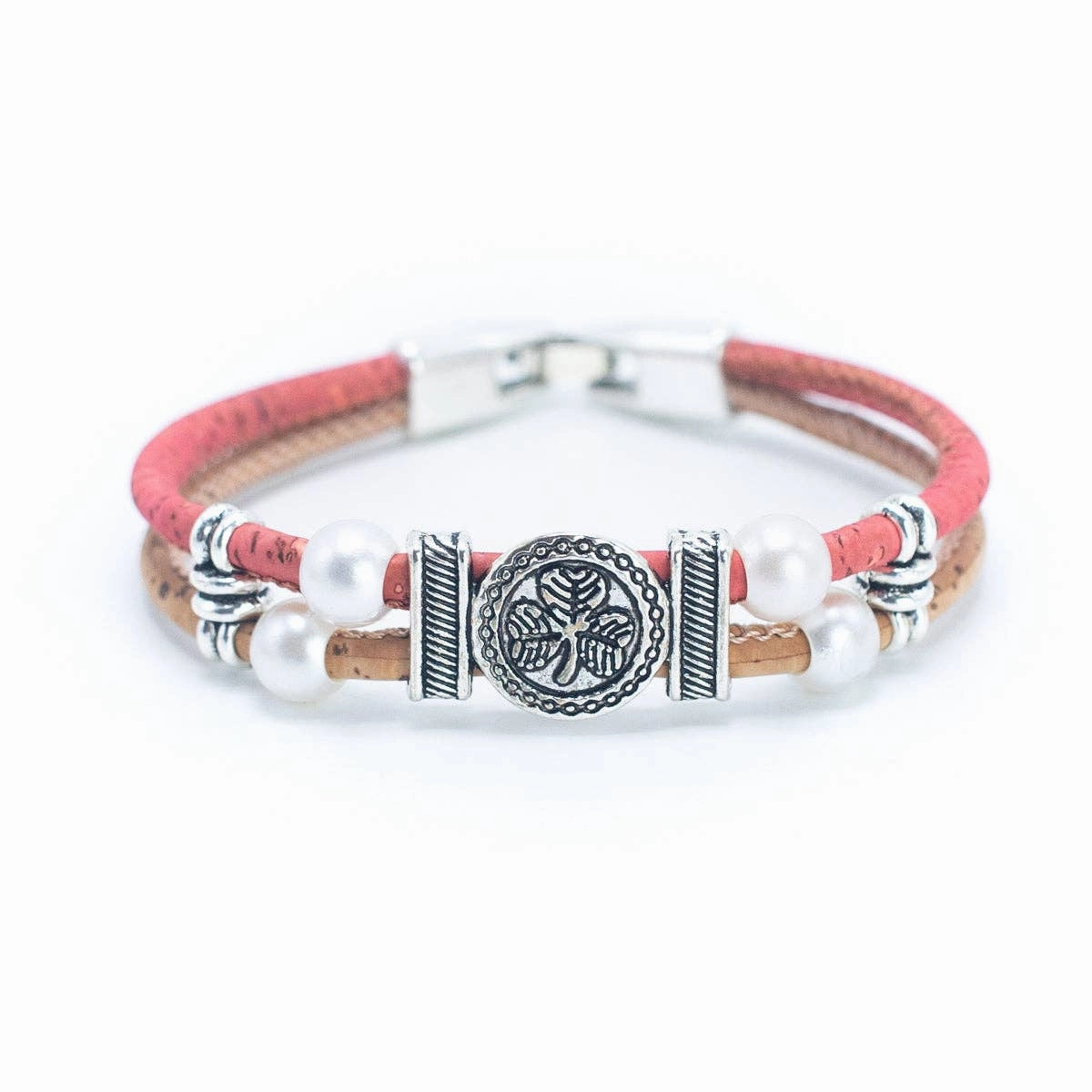 Colorful cork with pearl and flower pendant bracelet DBR-005-MIX-5
