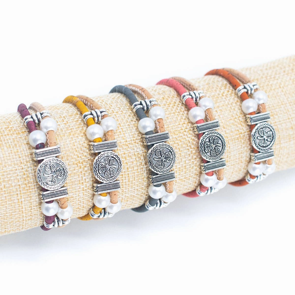 Colorful cork with pearl and flower pendant bracelet DBR-005-MIX-5