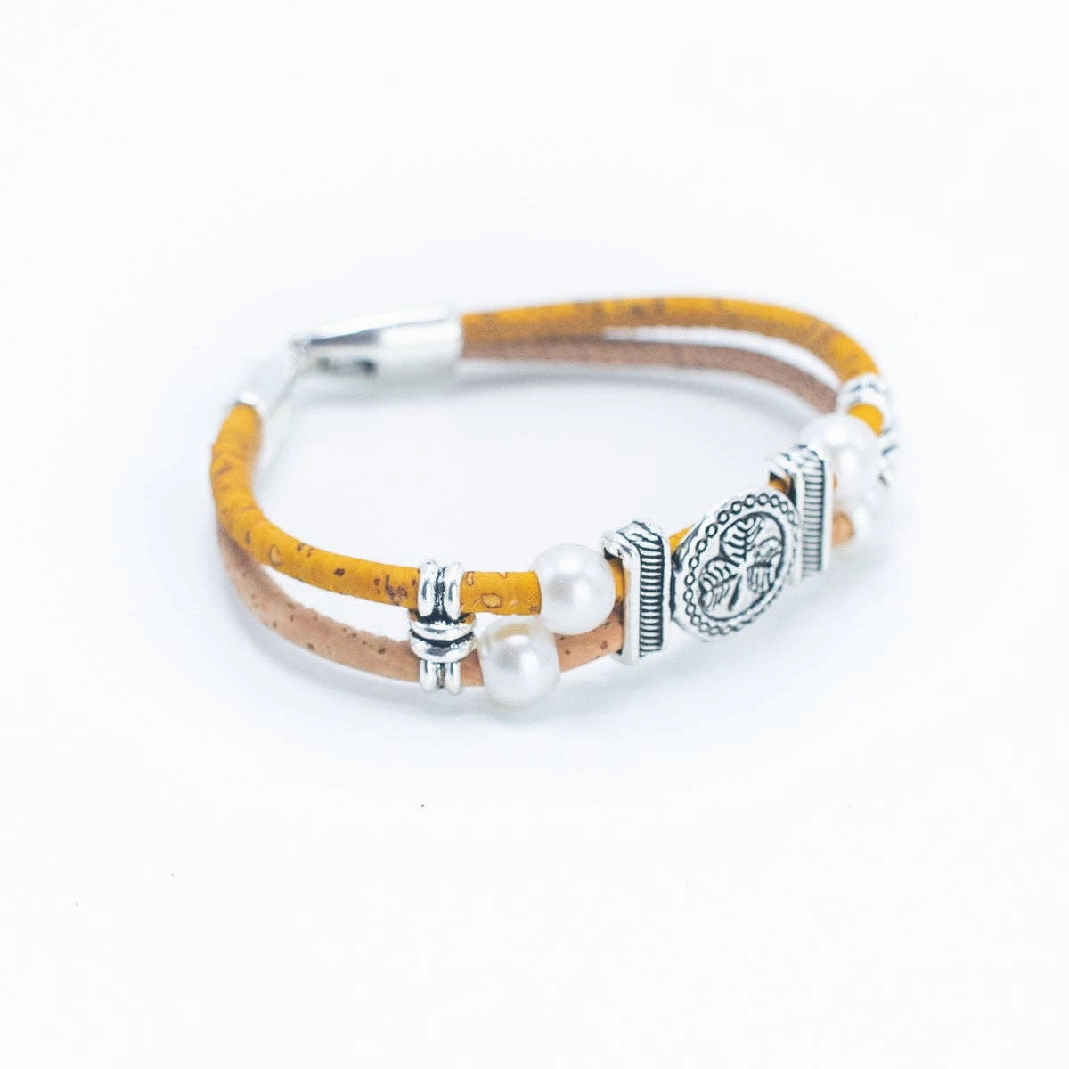 Colorful cork with pearl and flower pendant bracelet DBR-005-MIX-5