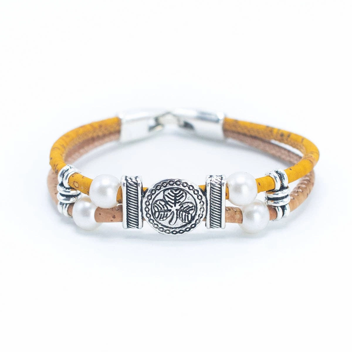 Colorful cork with pearl and flower pendant bracelet DBR-005-MIX-5