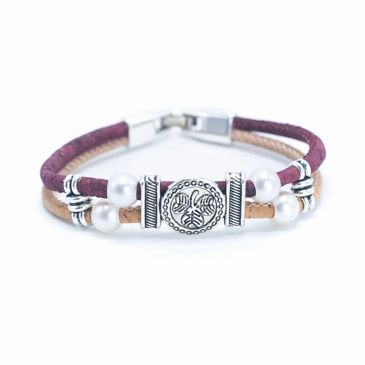 Colorful cork with pearl and flower pendant bracelet DBR-005-MIX-5
