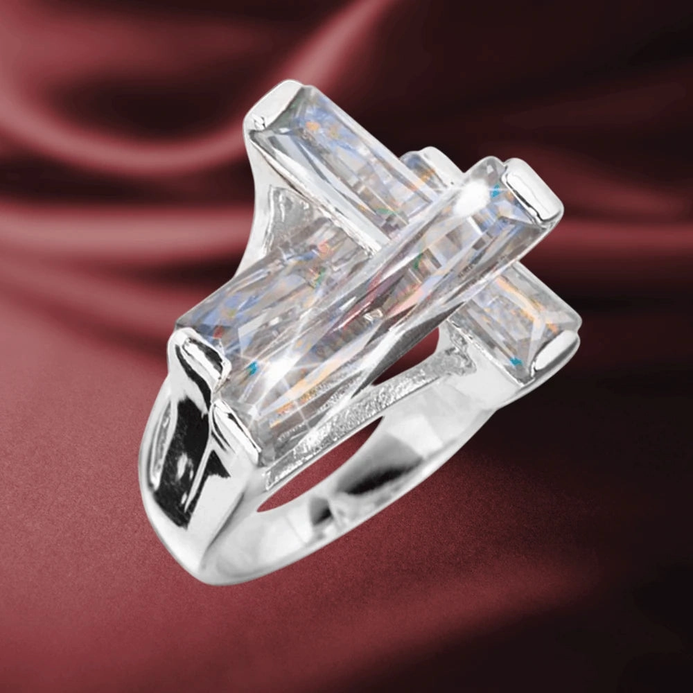 Contemporary Cross Ring Clear