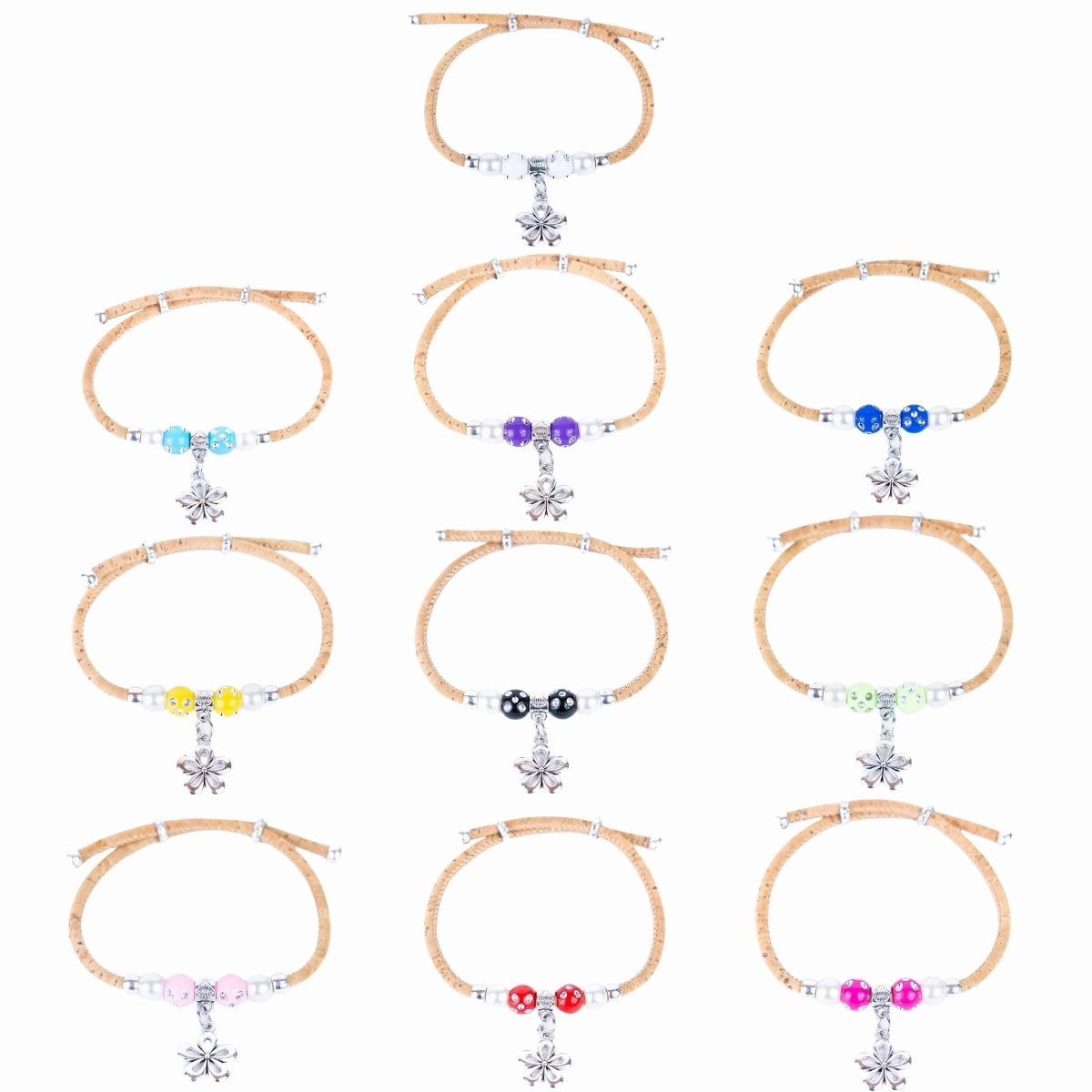 Cork cord and alloy hardware handmade bracelet BR-482-MIX-10