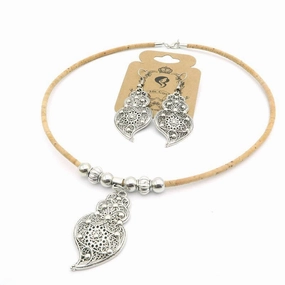 Cork jewelry cork necklace wit earrings for women Natural color, cork SET-019