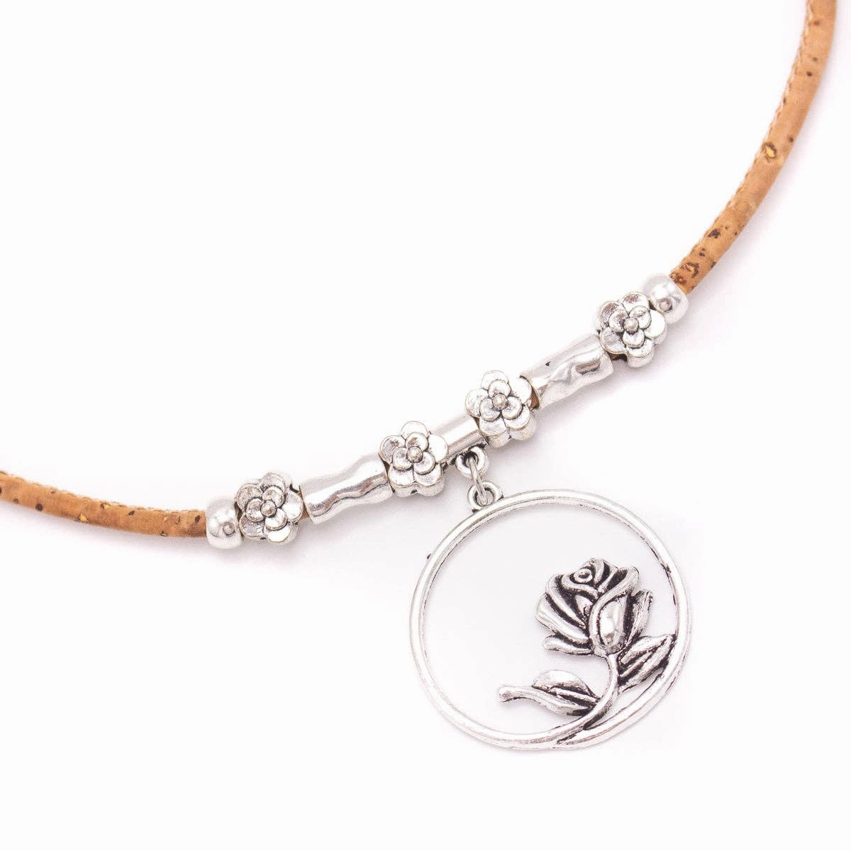 Cork jewelry with rose pendant- handmade for women N-193