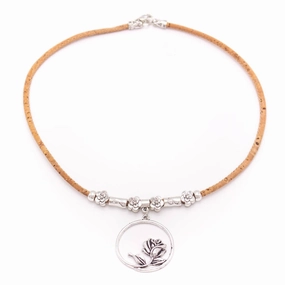 Cork jewelry with rose pendant- handmade for women N-193