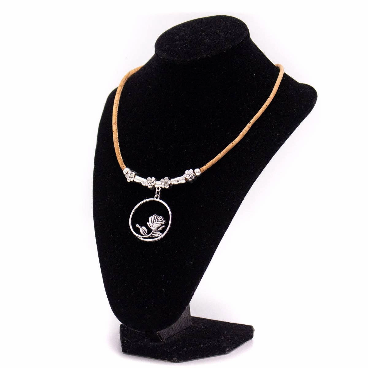 Cork jewelry with rose pendant- handmade for women N-193