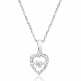 Dancing Diamond Heart Pendant with 45cm Rope Chain in Sterling Silver