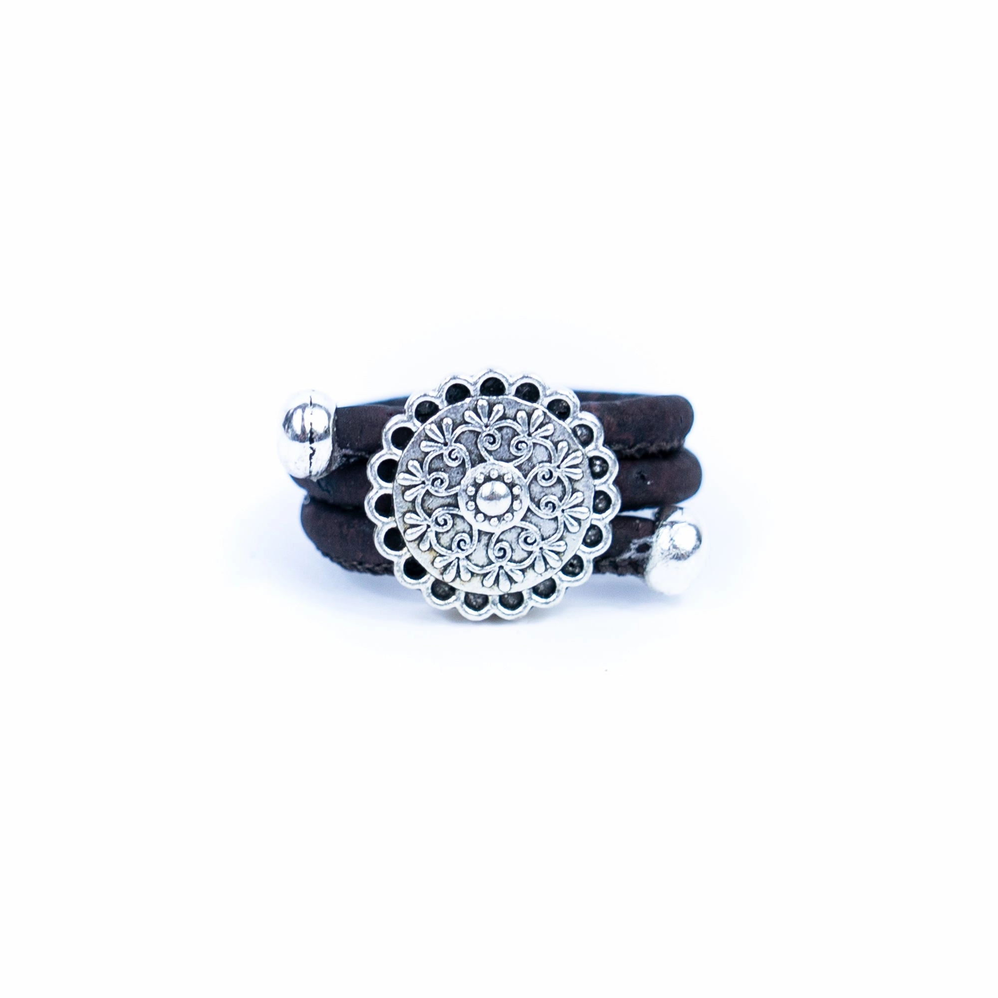 dark brown cork cord and alloy accessories handmade ladies rings RW-062-MIX-10 (RANDOM)