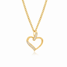 Diamond Heart Pendant with 12 Brilliant Diamonds in 9ct Yellow Gold