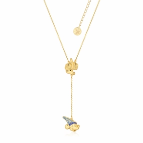 Disney Fantasia Gold Plated Sorcerer's Apprentice Mickey Lariat Pendant on Chain