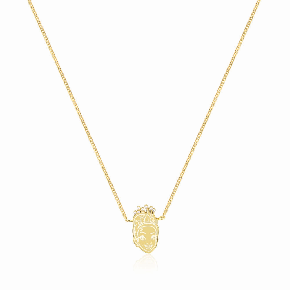 Disney Princess And The Frog Gold Plated Tiana Pearl Pendant On 40cm Chain