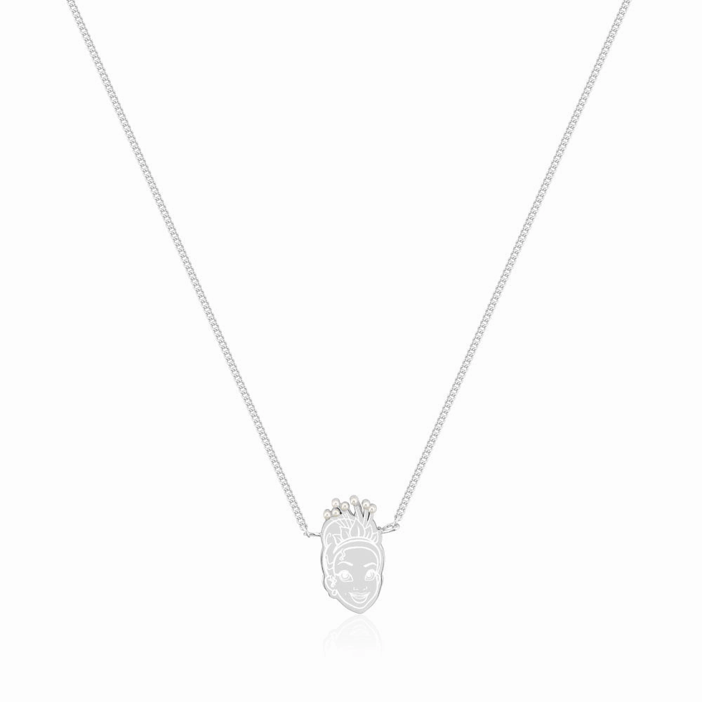Disney Princess And The Frog Rhodium Plated Tiana Pearl Pendant on 40cm Chain