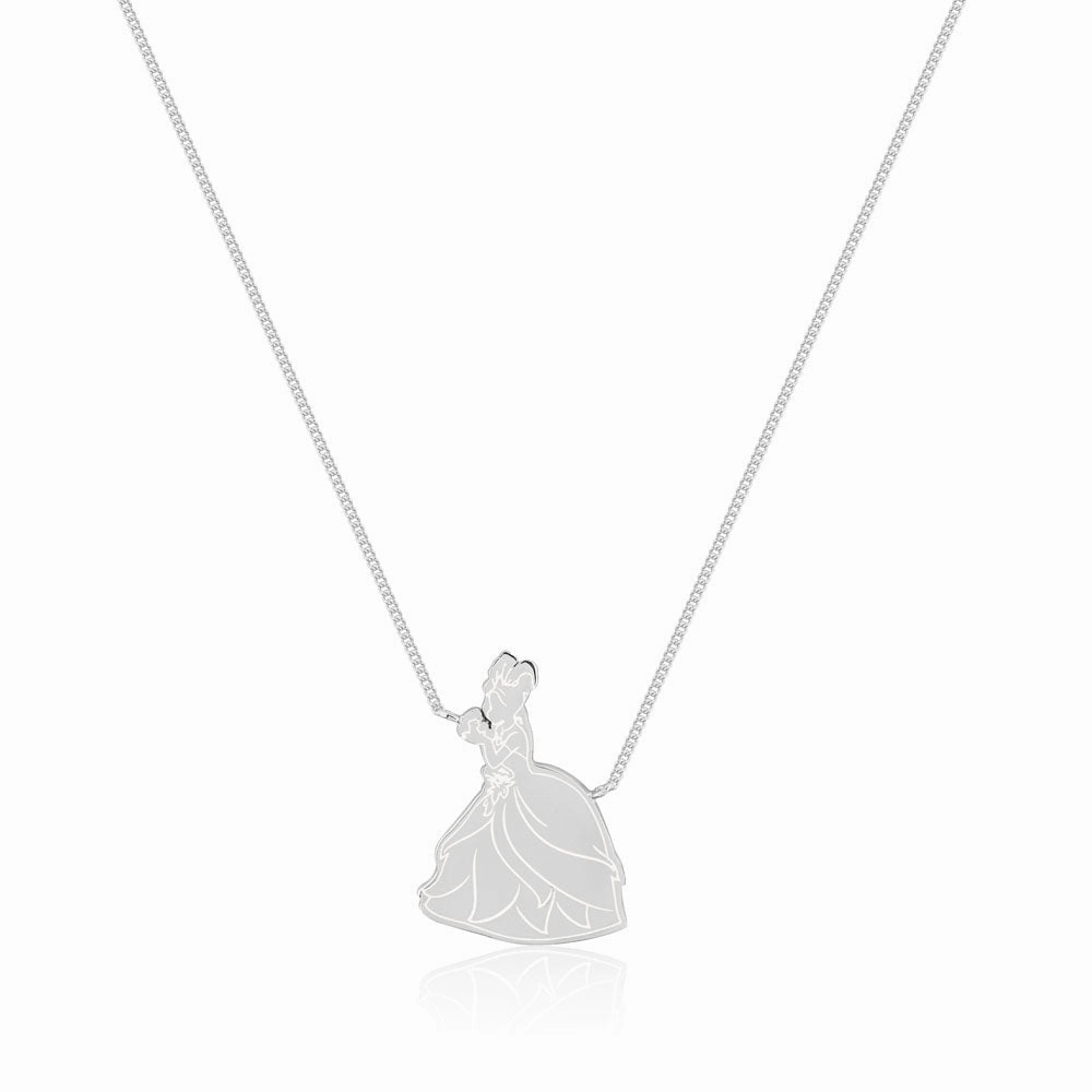 Disney Princess And The Frog Rhodium Plated Tiana Pendant On 40cm Chain