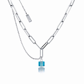 Disney Stainless Steel 14ct White Gold Plated Tesseract Blue Pendant On 45cm Chain