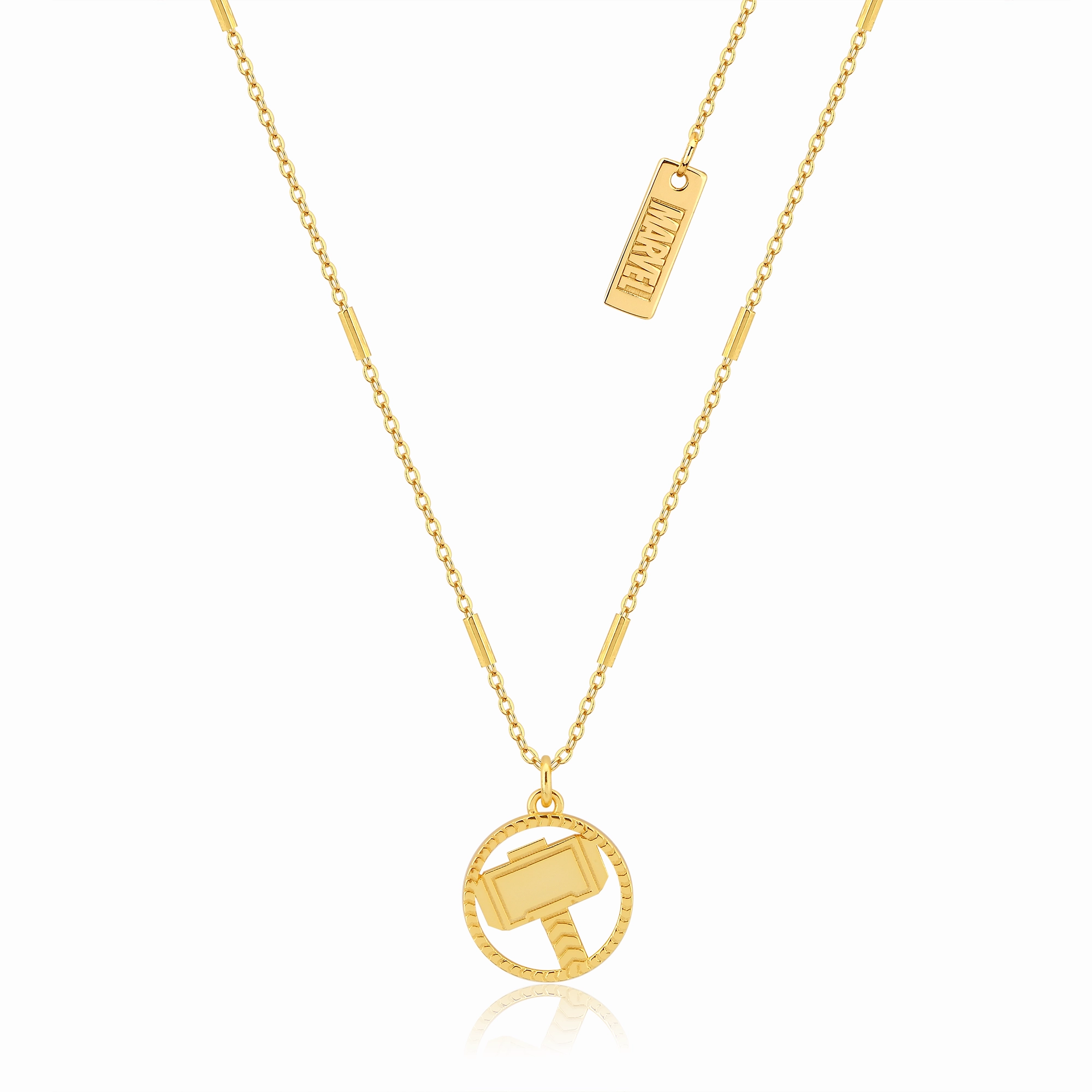 Disney Sterling Silver 14ct Gold Plated Thor Mjolnir Pendant On 45cm Chain