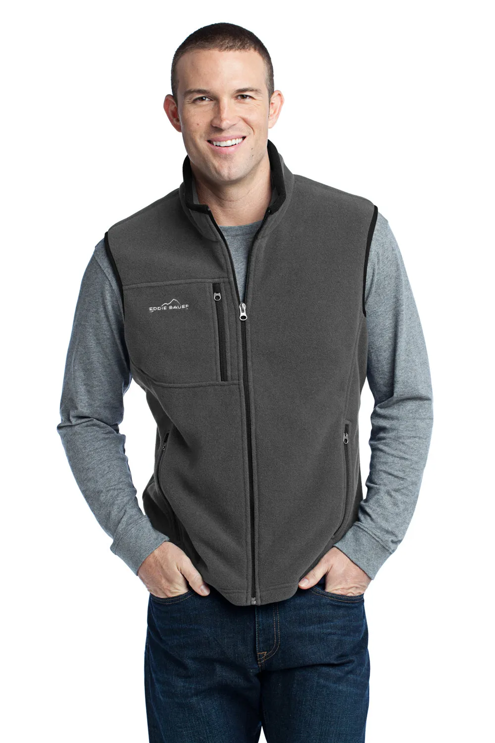 Eddie Bauer Mens Full Zip Fleece Vest - Steel Grey  Exquisite Clothing Eddie-Bauer
