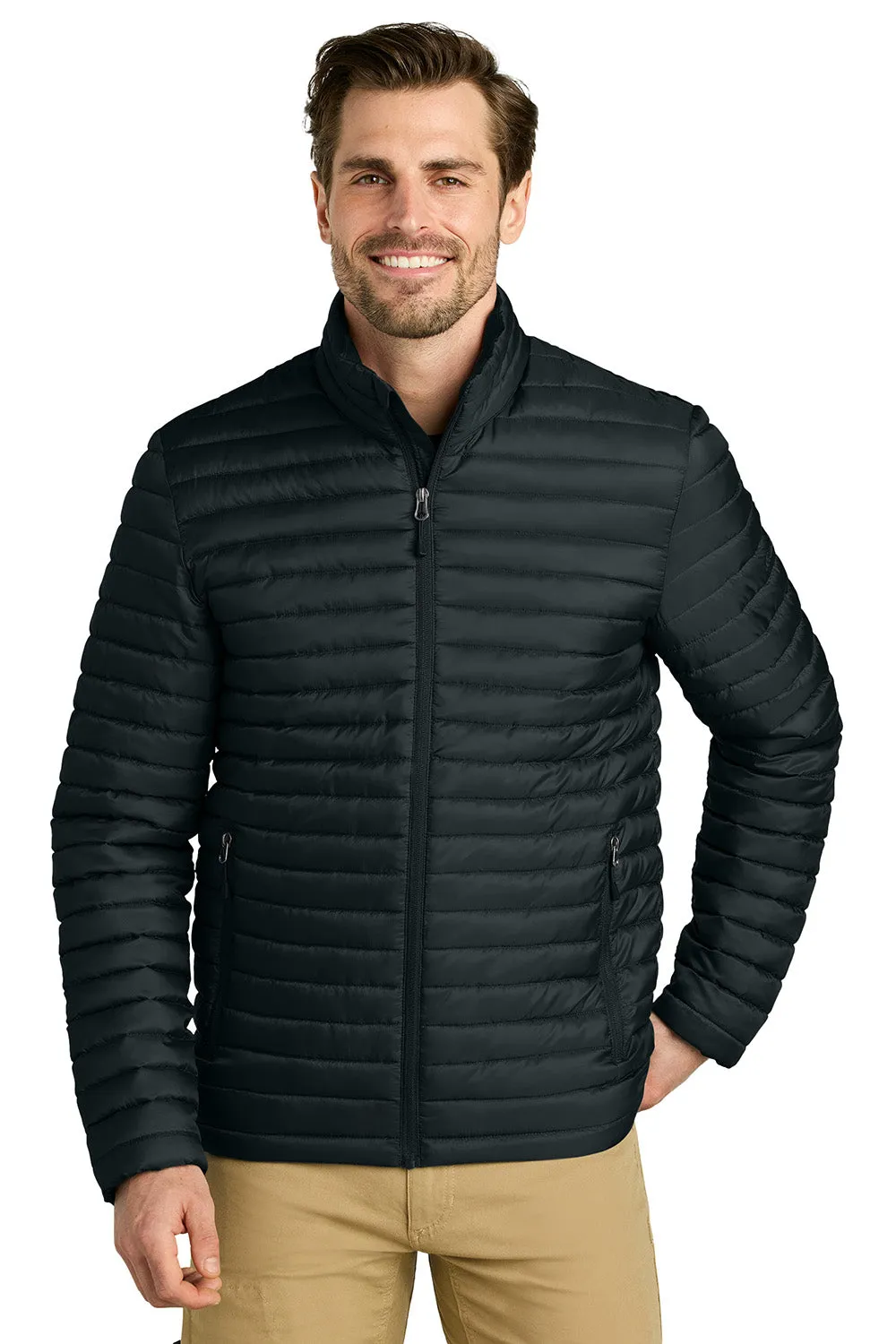 Eddie Bauer Mens Packable Quilted Water Resistant Full Zip Jacket - Black