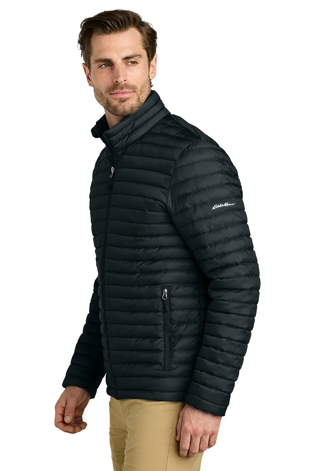 Eddie Bauer Mens Packable Quilted Water Resistant Full Zip Jacket - Black