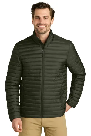 Eddie Bauer Mens Packable Quilted Water Resistant Full Zip Jacket - Olive Green