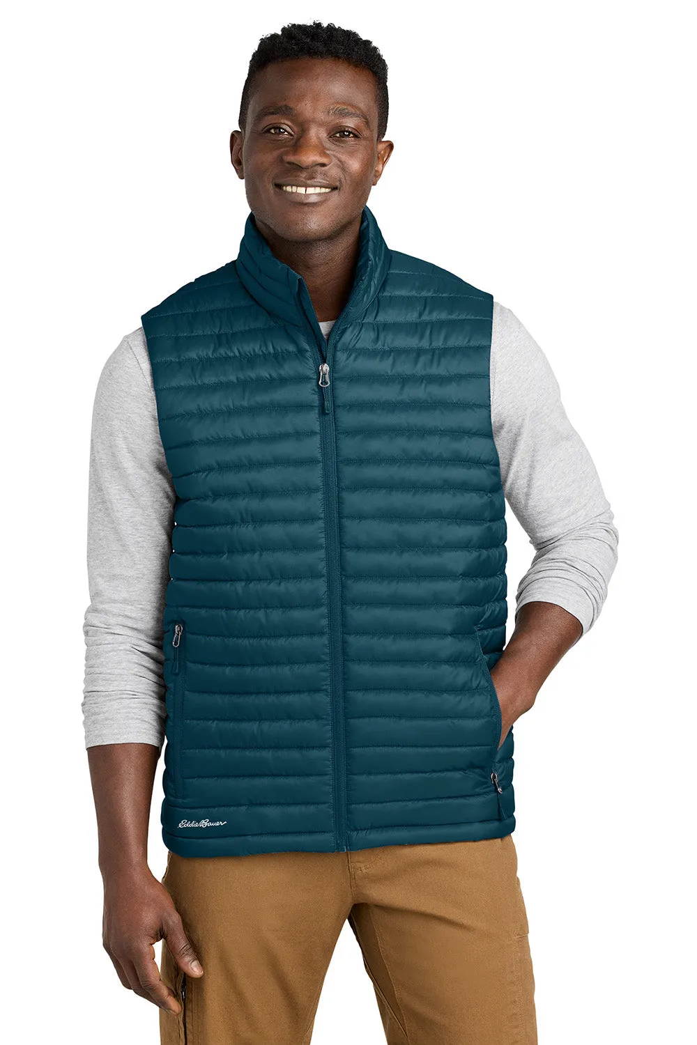 Eddie Bauer Mens Packable Quilted Water Resistant Full Zip Vest - Adriatic Blue  Exquisite Clothing Eddie-Bauer