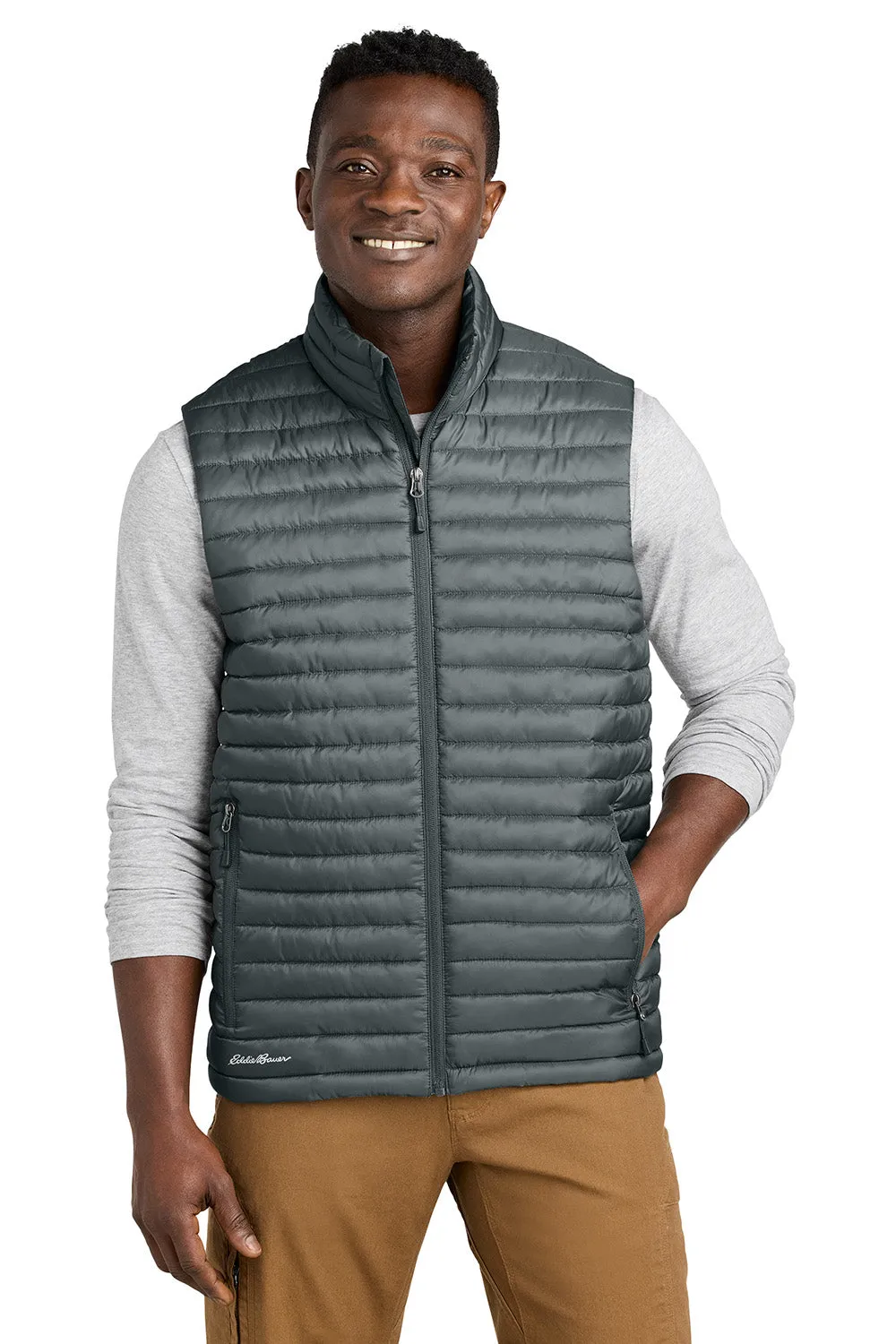 Eddie Bauer Mens Packable Quilted Water Resistant Full Zip Vest - Metal Grey  Exquisite Clothing Eddie-Bauer