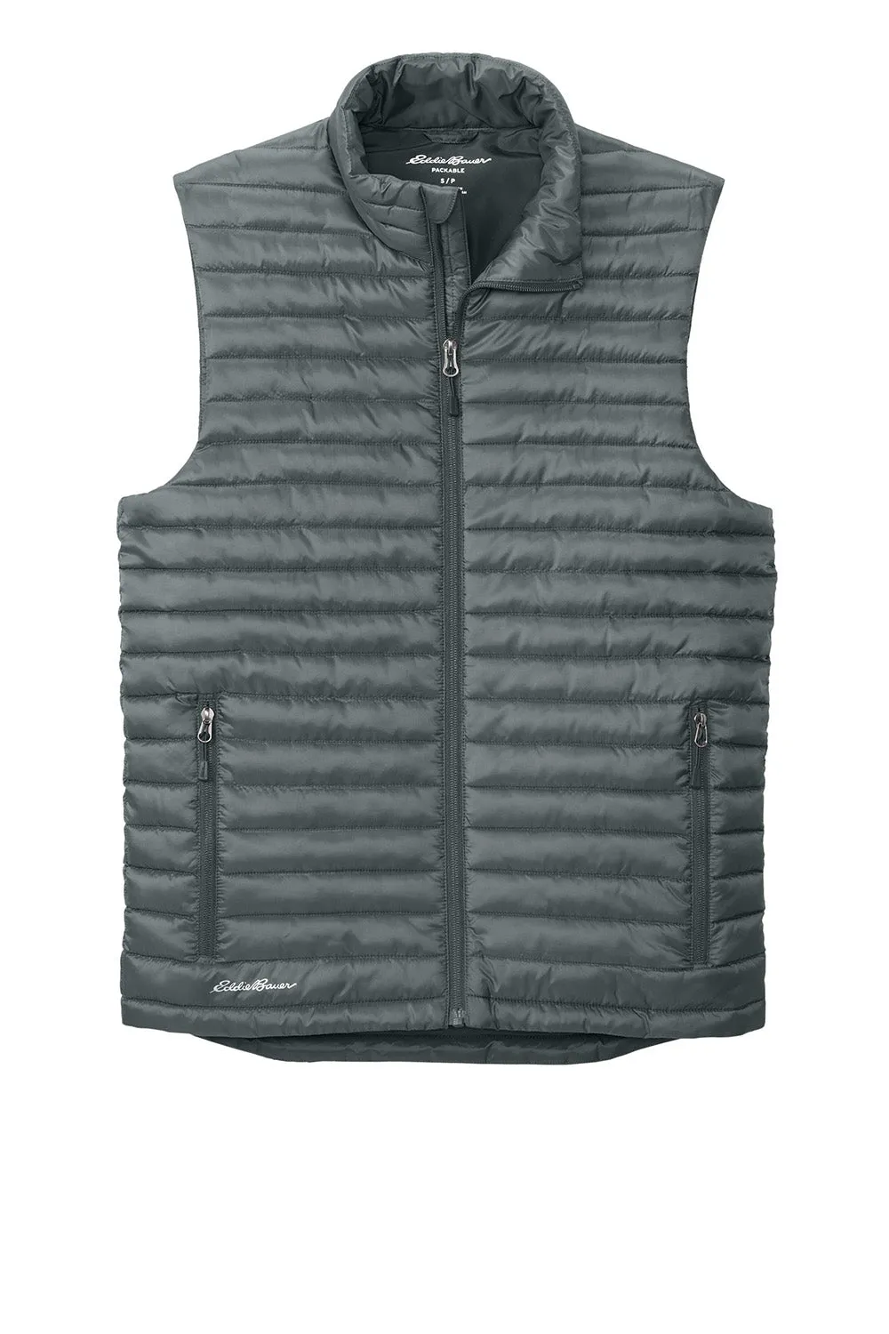 Eddie Bauer Mens Packable Quilted Water Resistant Full Zip Vest - Metal Grey  Exquisite Clothing Eddie-Bauer