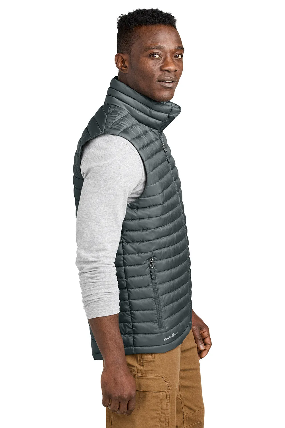 Eddie Bauer Mens Packable Quilted Water Resistant Full Zip Vest - Metal Grey  Exquisite Clothing Eddie-Bauer