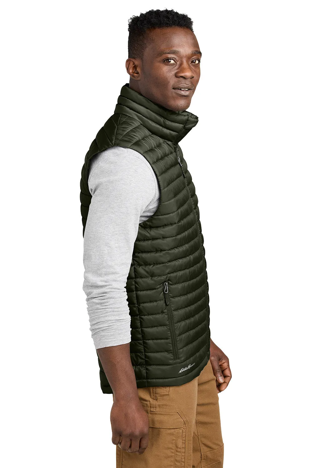 Eddie Bauer Mens Packable Quilted Water Resistant Full Zip Vest - Olive Green  Exquisite Clothing Eddie-Bauer