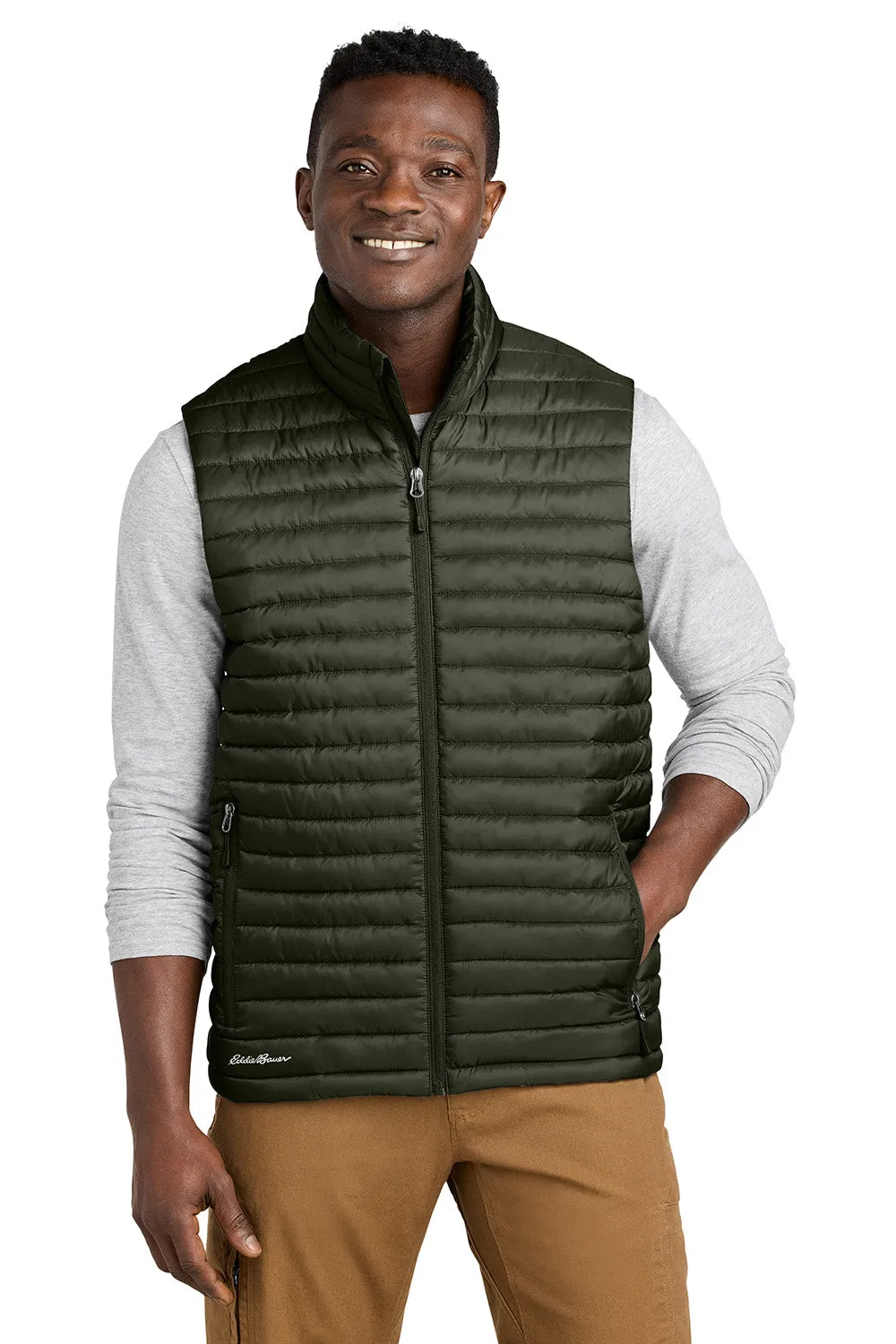 Eddie Bauer Mens Packable Quilted Water Resistant Full Zip Vest - Olive Green  Exquisite Clothing Eddie-Bauer