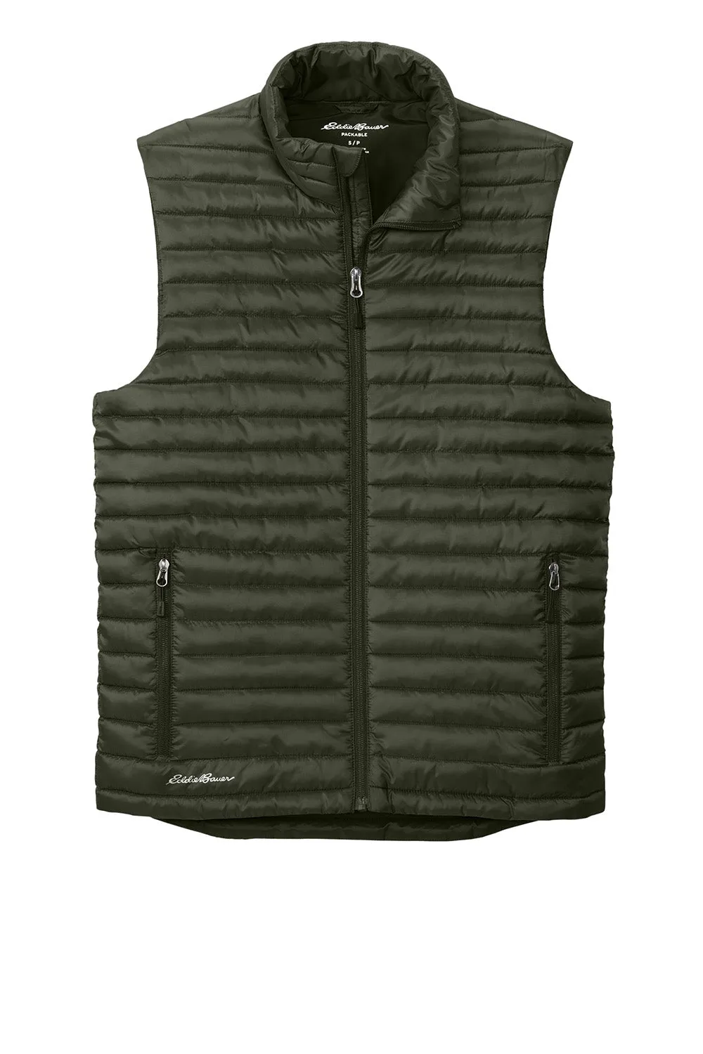 Eddie Bauer Mens Packable Quilted Water Resistant Full Zip Vest - Olive Green  Exquisite Clothing Eddie-Bauer