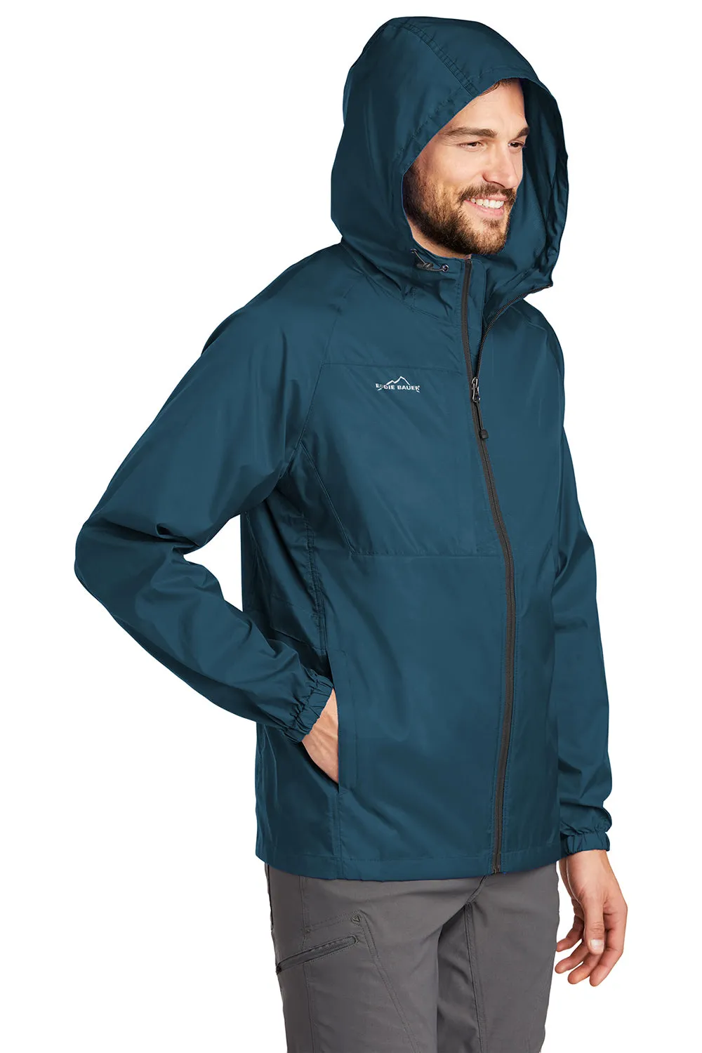 Eddie Bauer Mens Packable Wind Resistant Full Zip Hooded Jacket - Adriatic Blue  Exquisite Clothing Eddie-Bauer