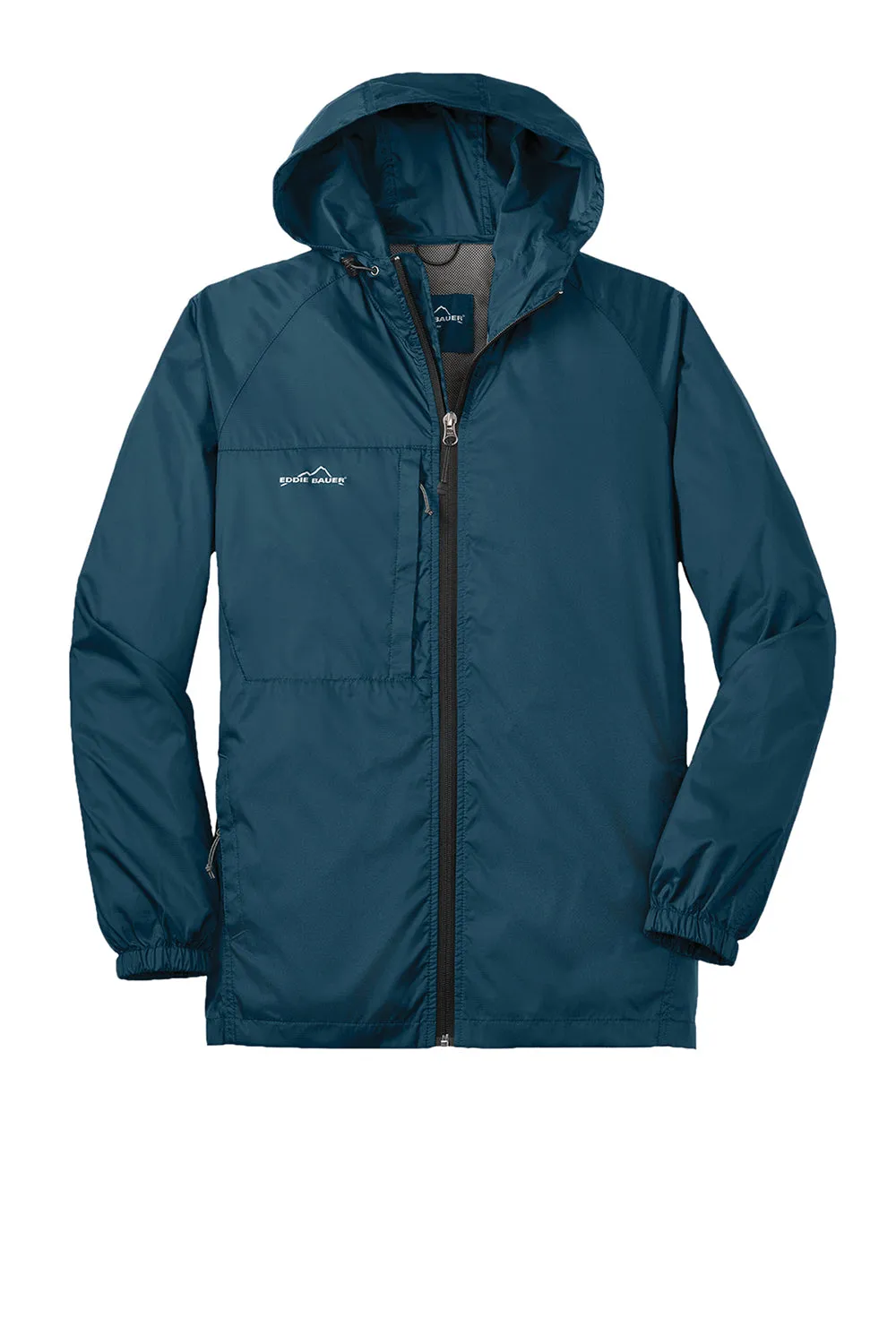 Eddie Bauer Mens Packable Wind Resistant Full Zip Hooded Jacket - Adriatic Blue  Exquisite Clothing Eddie-Bauer