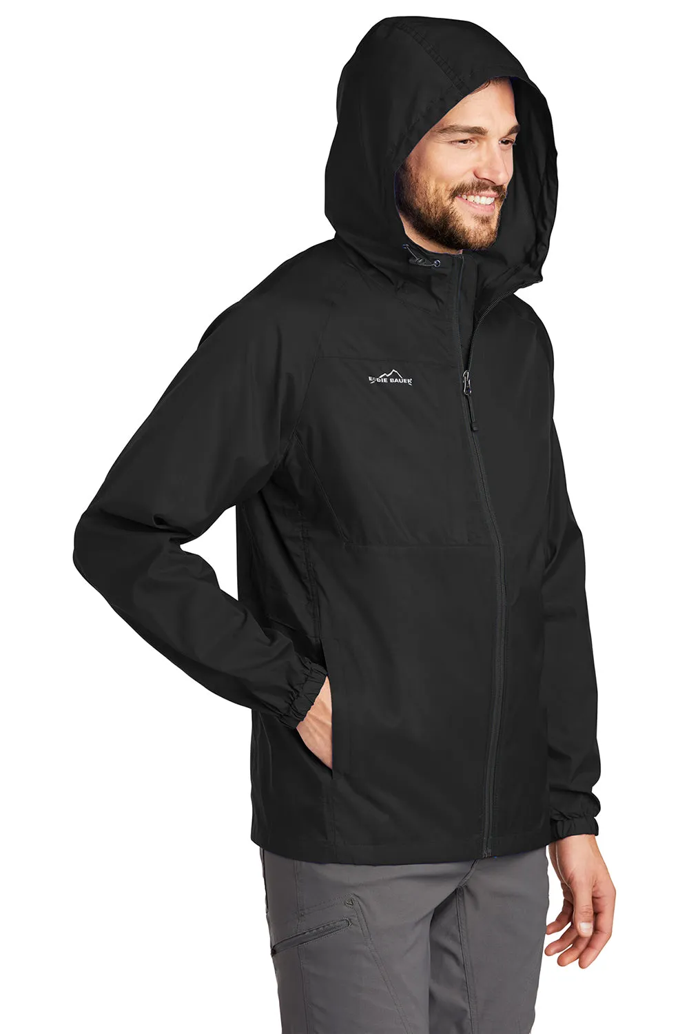 Eddie Bauer Mens Packable Wind Resistant Full Zip Hooded Jacket - Black  Exquisite Clothing Eddie-Bauer