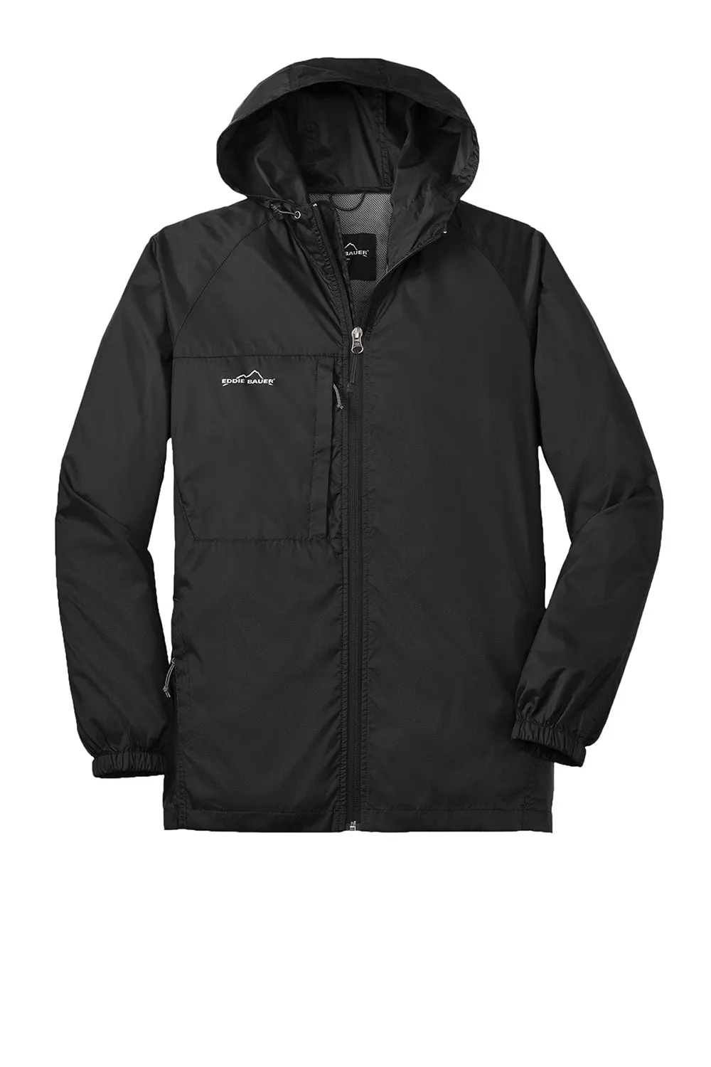 Eddie Bauer Mens Packable Wind Resistant Full Zip Hooded Jacket - Black  Exquisite Clothing Eddie-Bauer