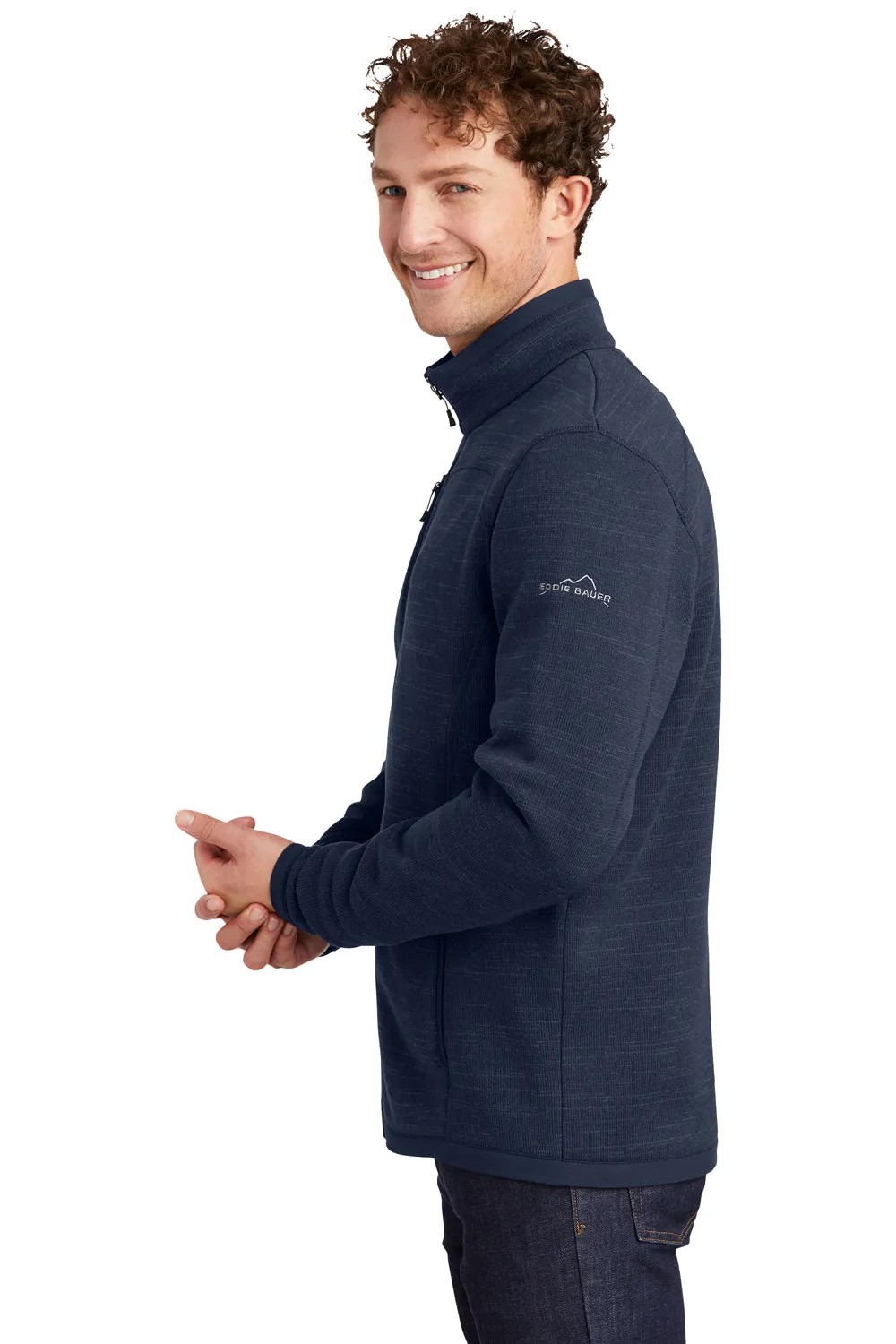 Eddie Bauer Mens Pill Resistant Fleece Full Zip Jacket - Heather River Navy Blue  Exquisite Clothing Eddie-Bauer