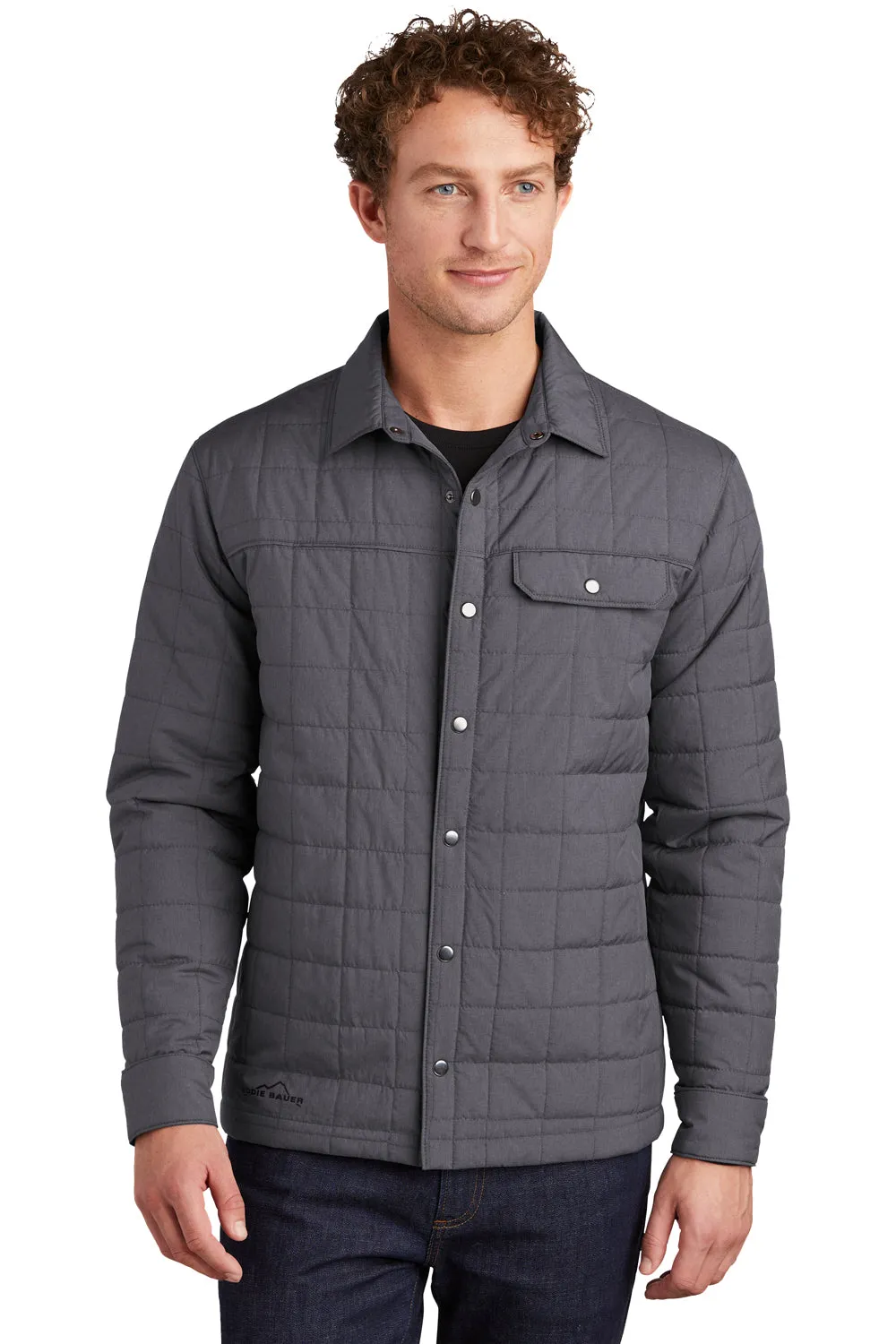 Eddie Bauer Mens Water Resistant Button Down Shirt Jacket - Heather Charcoal Grey