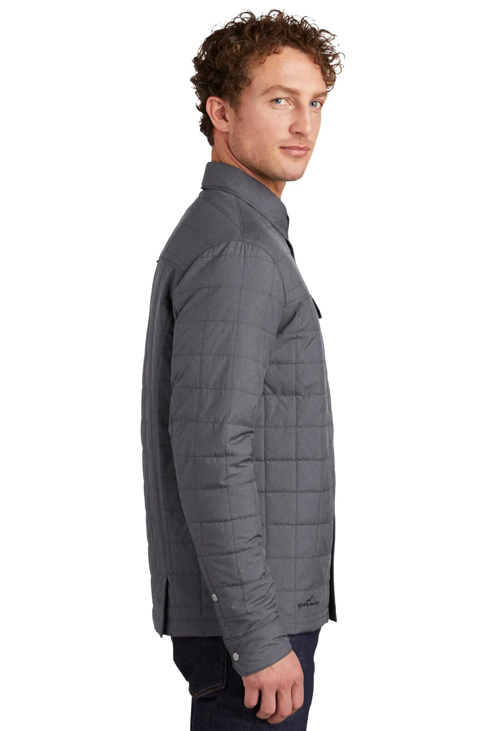 Eddie Bauer Mens Water Resistant Button Down Shirt Jacket - Heather Charcoal Grey