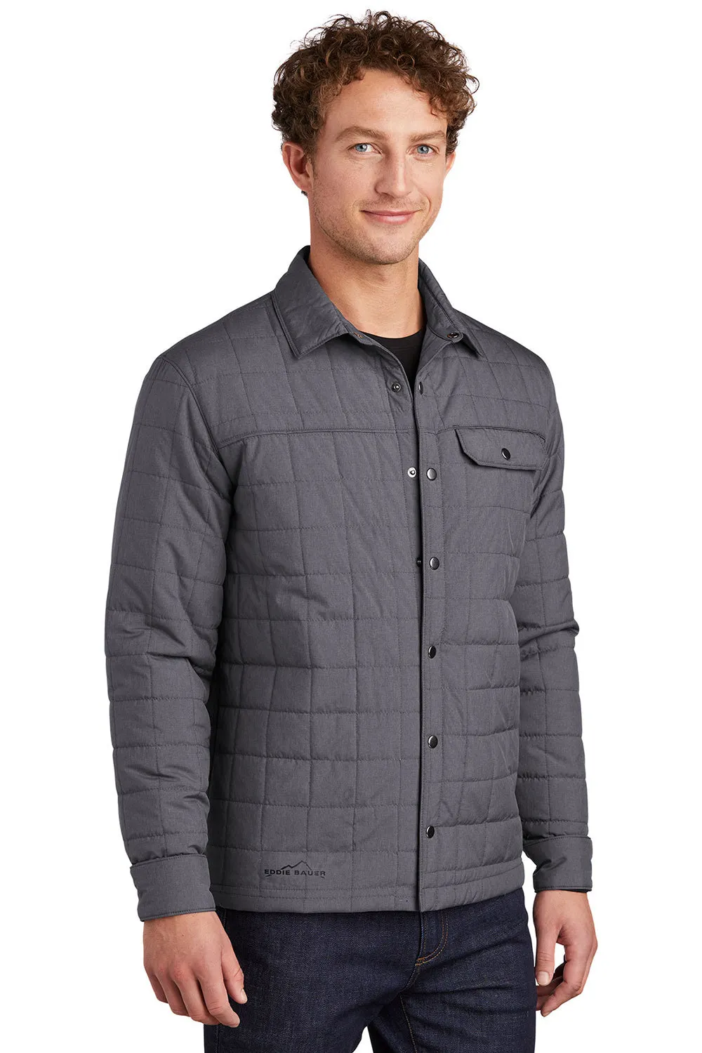 Eddie Bauer Mens Water Resistant Button Down Shirt Jacket - Heather Charcoal Grey