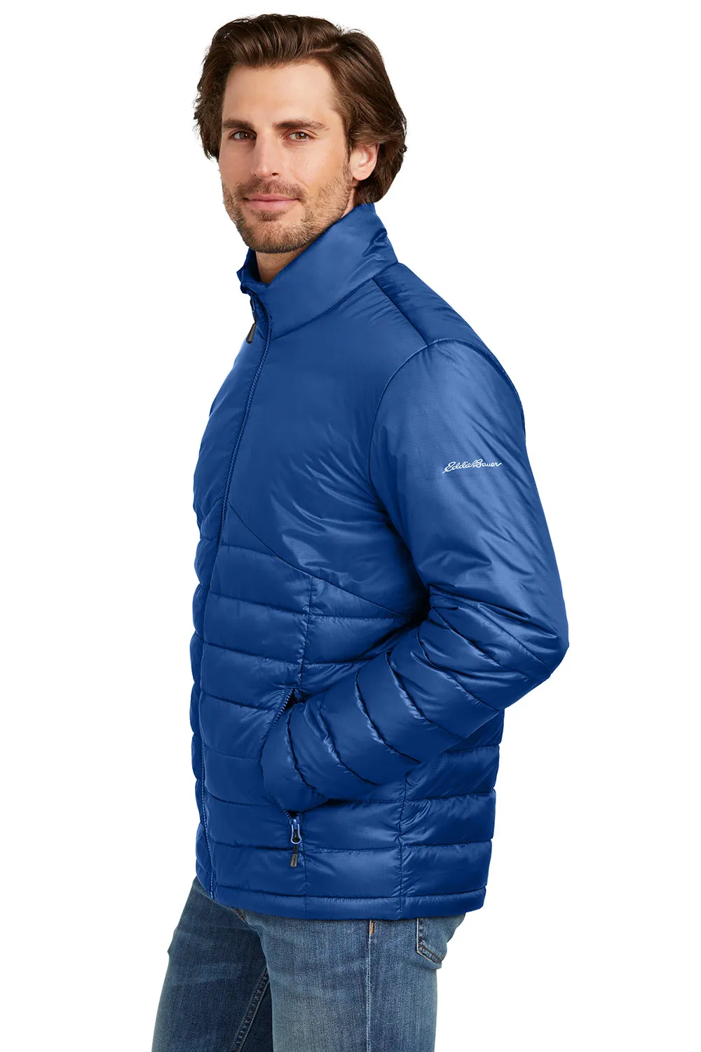 Eddie Bauer Mens Water Resistant Quilted Full Zip Jacket - Cobalt Blue