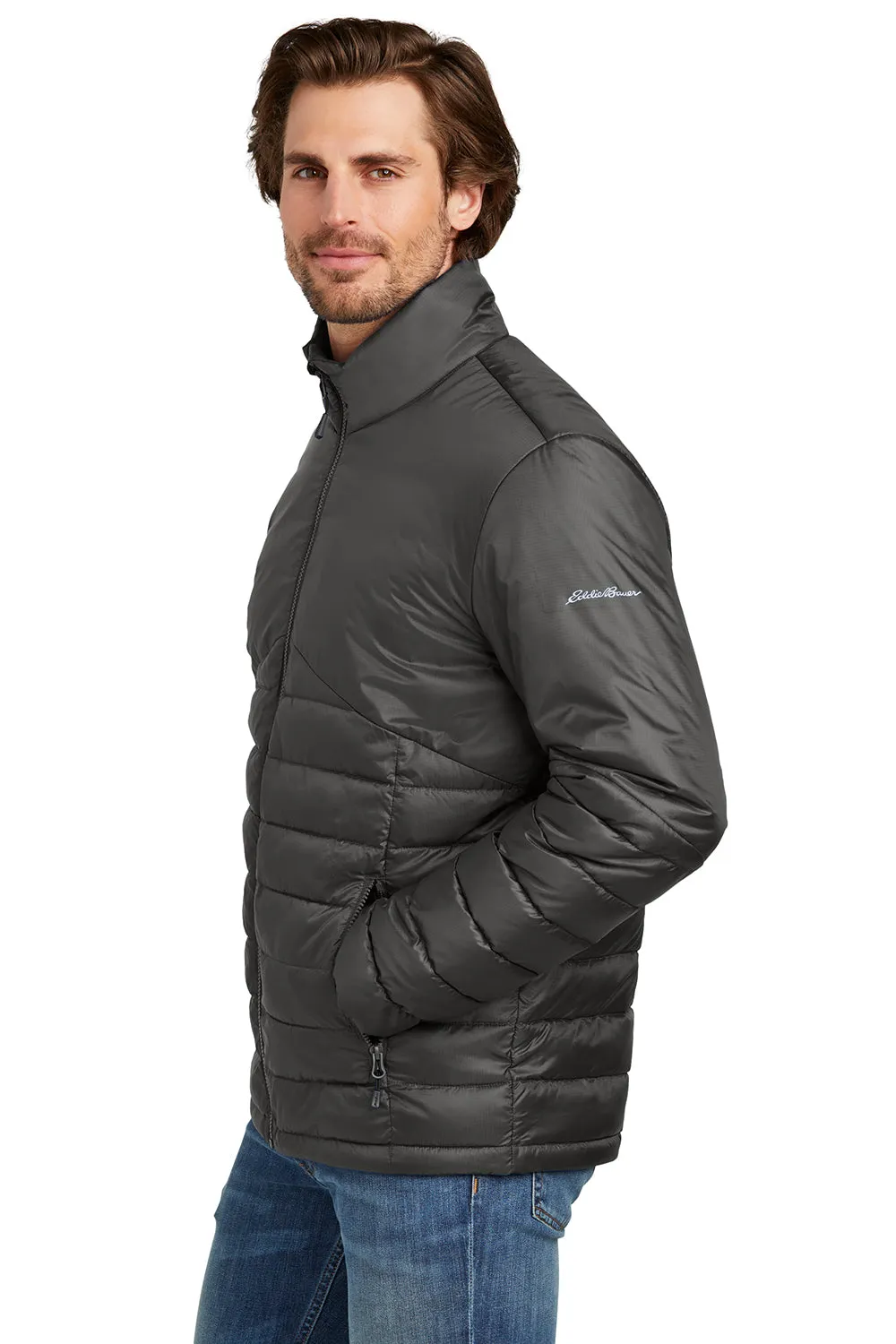 Eddie Bauer Mens Water Resistant Quilted Full Zip Jacket - Iron Gate Grey  Exquisite Clothing Eddie-Bauer
