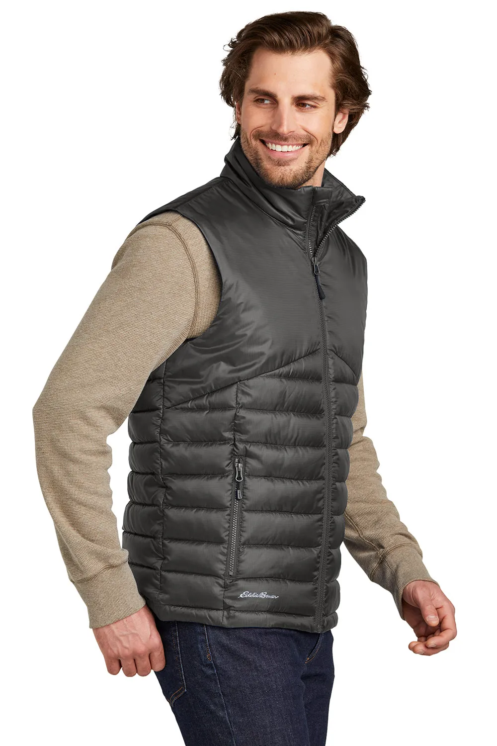 Eddie Bauer Mens Water Resistant Quilted Full Zip Vest - Iron Gate Grey  Exquisite Clothing Eddie-Bauer