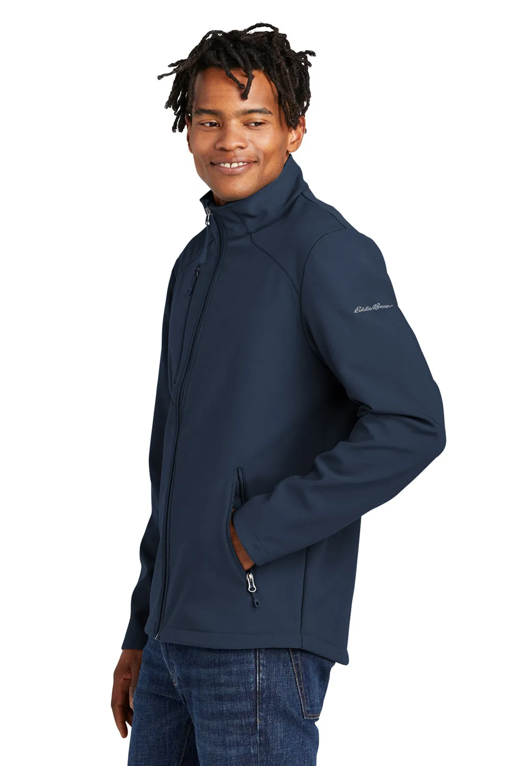 Eddie Bauer Mens Water Resistant Stretch Full Zip Soft Shell Jacket - River Navy Blue