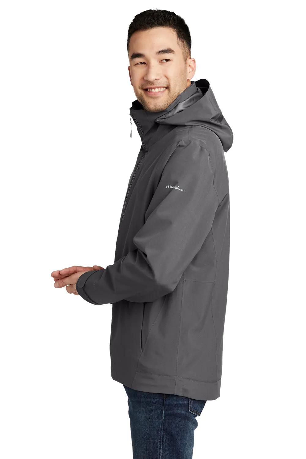 Eddie Bauer Mens WeatherEdge 3-in-1 Water Resistant Full Zip Hooded Jacket - Steel Grey/Metal Grey  Exquisite Clothing Eddie-Bauer