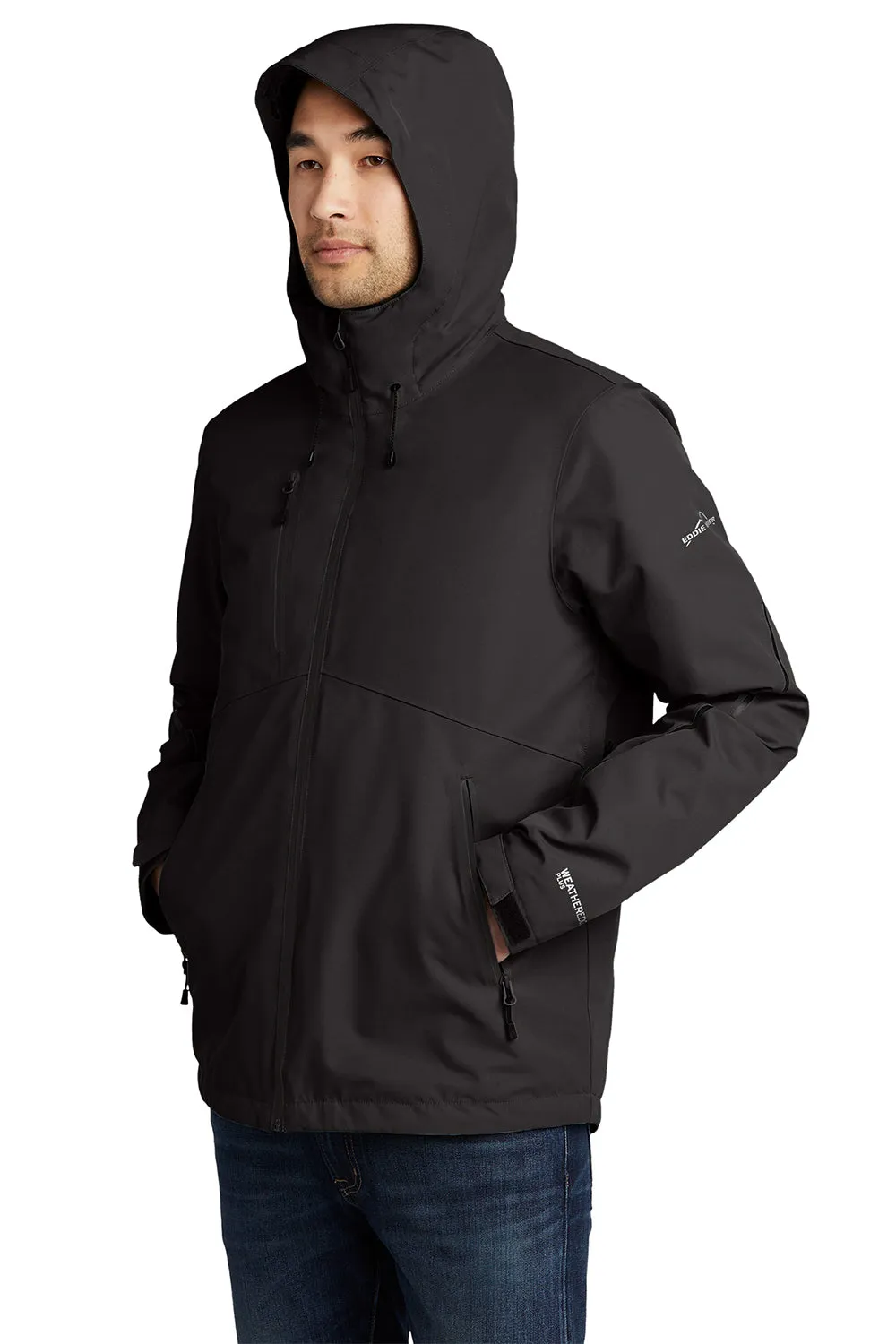 Eddie Bauer Mens WeatherEdge Plus 3-in-1 Waterproof Full Zip Hooded Jacket - Black  Exquisite Clothing Eddie-Bauer