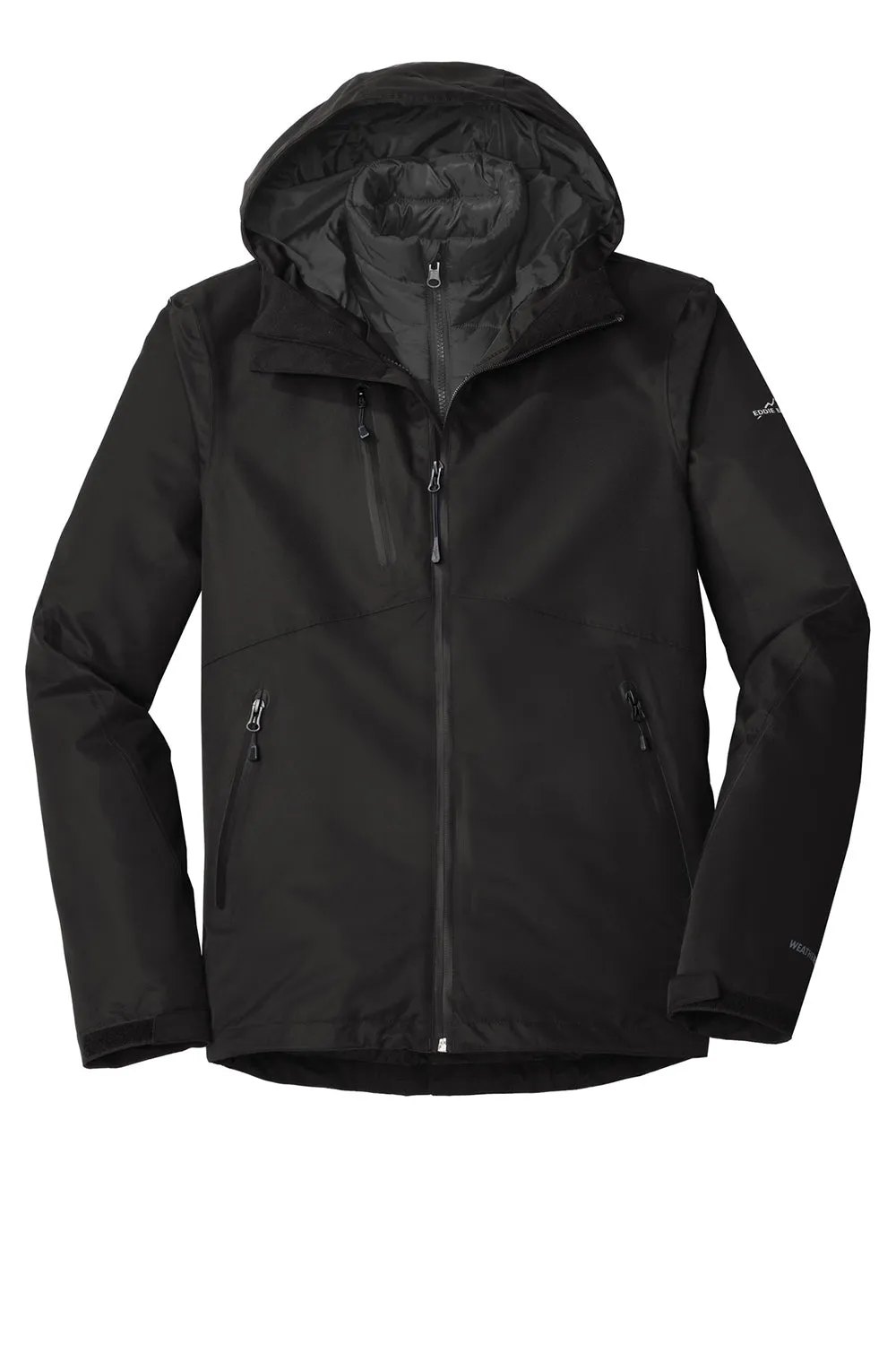 Eddie Bauer Mens WeatherEdge Plus 3-in-1 Waterproof Full Zip Hooded Jacket - Black  Exquisite Clothing Eddie-Bauer