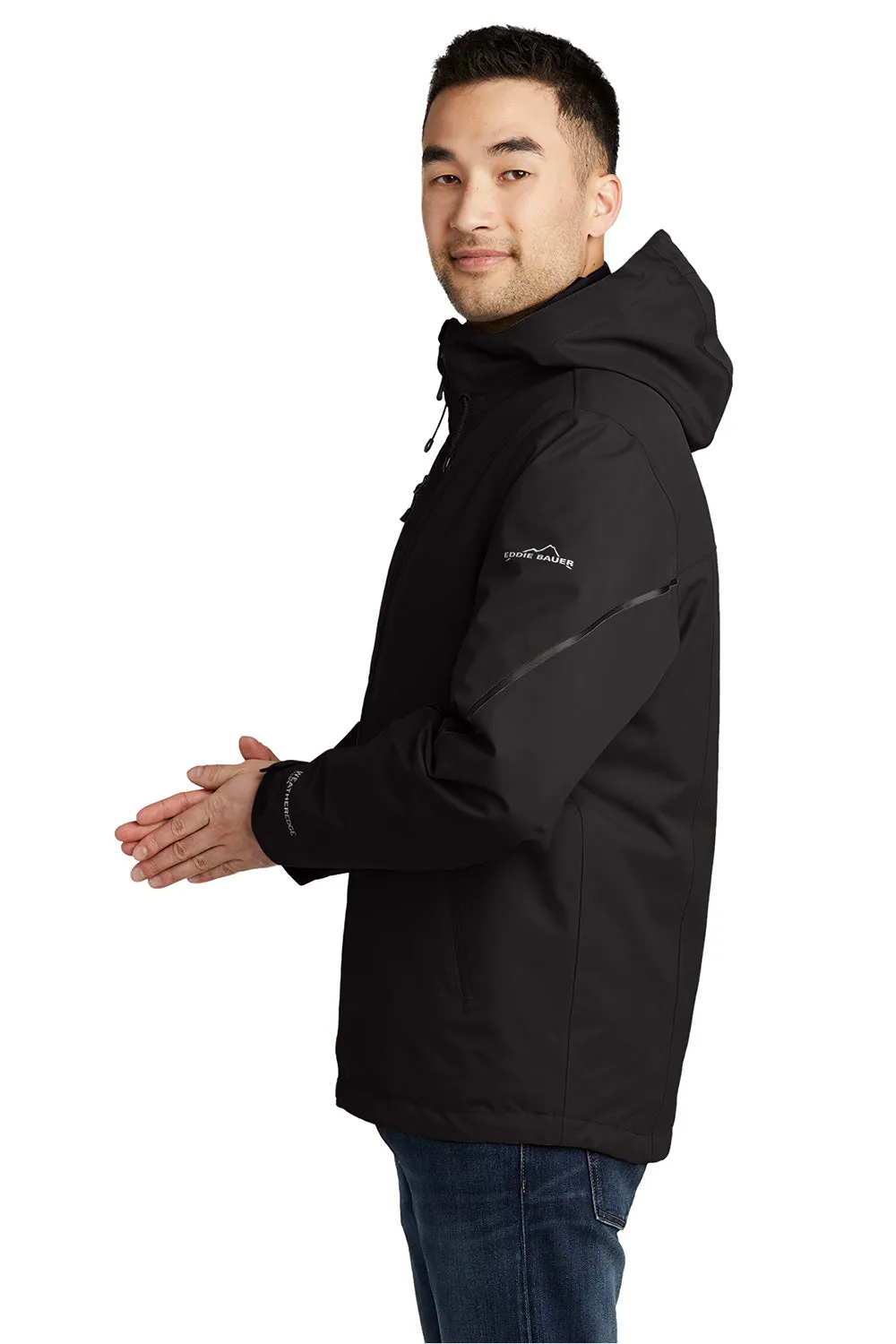 Eddie Bauer Mens WeatherEdge Plus 3-in-1 Waterproof Full Zip Hooded Jacket - Black  Exquisite Clothing Eddie-Bauer