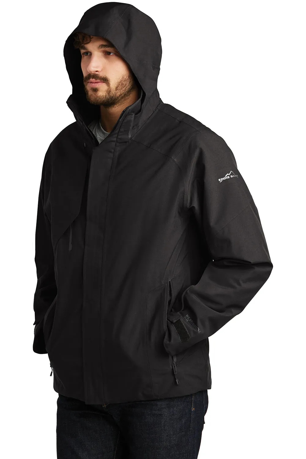Eddie Bauer Mens WeatherEdge Plus Waterproof Full Zip Hooded Jacket - Black  Exquisite Clothing Eddie-Bauer